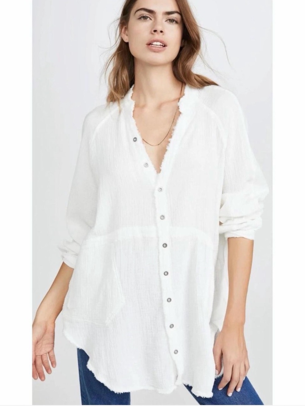 Free People We the Free Summer Daydream Shirt Gauze Beach Coastal Blouse Large